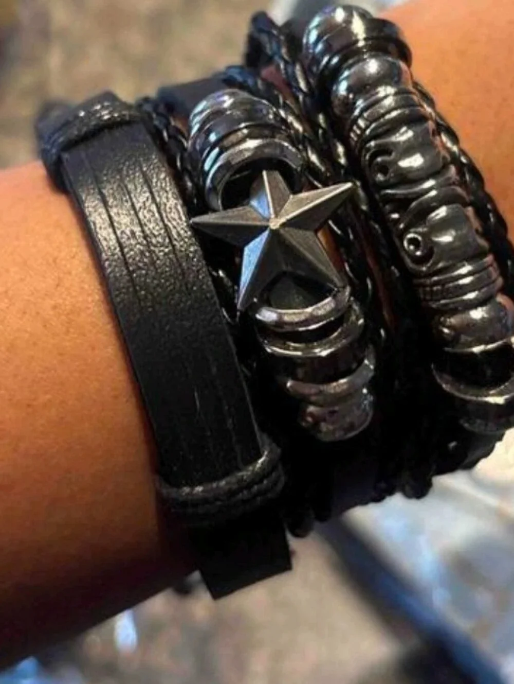 Black Layered Men’s Leather Bracelet Set - 30 Pieces MIX